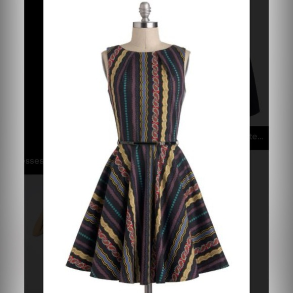 Modcloth Dresses & Skirts - Closet Multicolor Striped Fit and Flare Dress with Belt
